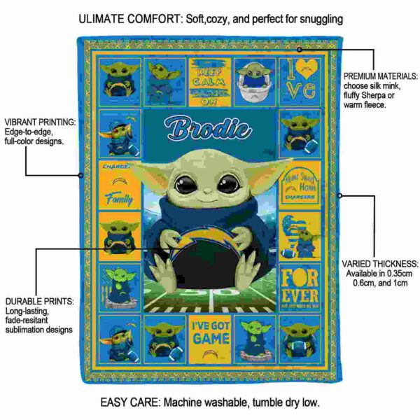 custom los angeles chargers baby yoda blue blanket new arrival