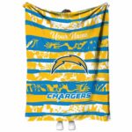 custom los angeles chargers floral stripes blue white blanket best selling