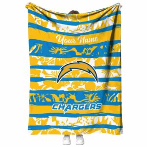 custom los angeles chargers floral stripes blue white blanket best selling