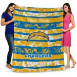 custom los angeles chargers floral stripes blue white blanket best selling
