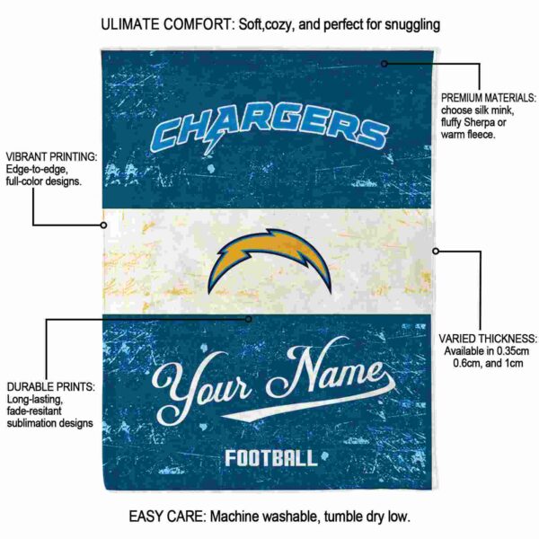 custom los angeles chargers grunge texture blue white blanket new arrival