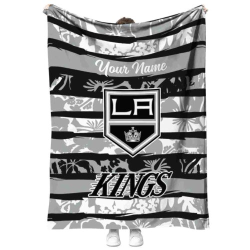 custom los angeles kings floral stripes black white blanket best selling