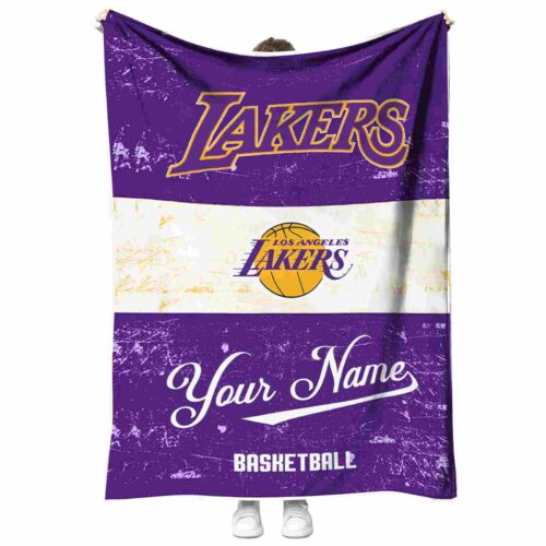 custom los angeles lakers grunge texture purple white blanket best selling