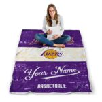 custom los angeles lakers grunge texture purple white blanket high quality