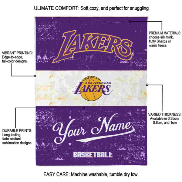custom los angeles lakers grunge texture purple white blanket new arrival