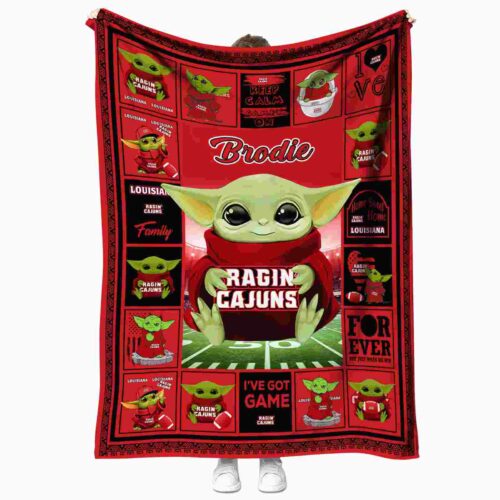 custom louisiana ragin cajuns baby yoda red blanket best selling