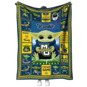 custom marquette golden eagles baby yoda blue blanket best selling