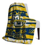 custom marquette golden eagles floral stripes blue white blanket best selling