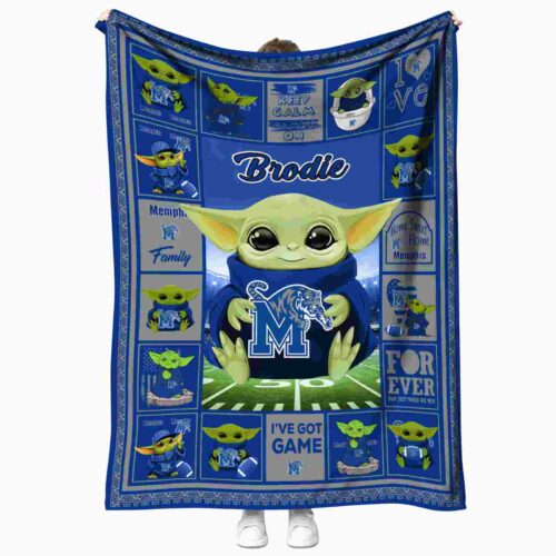 custom memphis tigers baby yoda blue blanket best selling