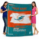 custom miami dolphins paint strokes aqua white blanket best selling