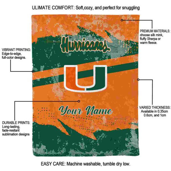 custom miami hurricanes grunge streaks orange blanket new arrival