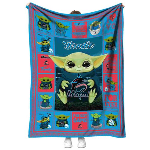 custom miami marlins baby yoda blue blanket best selling