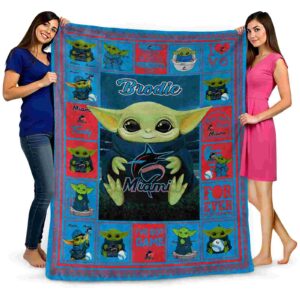 custom miami marlins baby yoda blue blanket fashion forward