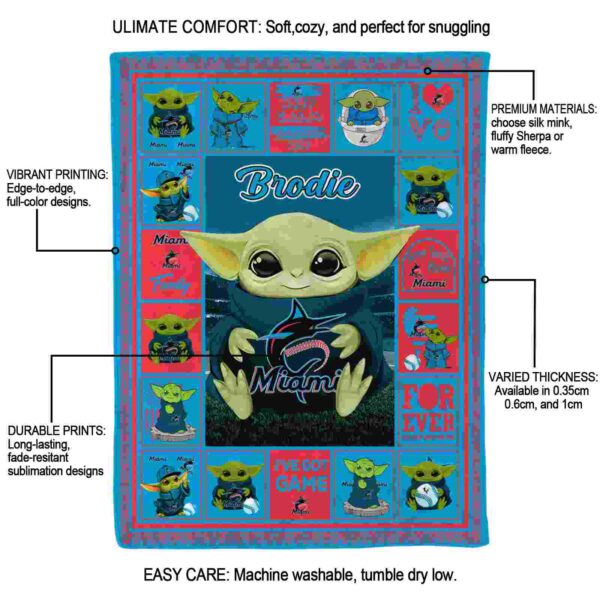 custom miami marlins baby yoda blue blanket new arrival