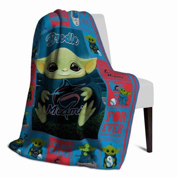 custom miami marlins baby yoda blue blanket top rated