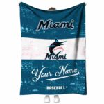 custom miami marlins grunge texture blue white blanket best selling