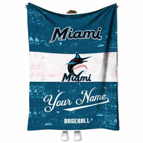 custom miami marlins grunge texture blue white blanket best selling