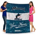 custom miami marlins grunge texture blue white blanket best selling