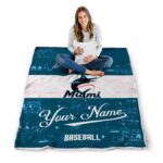 custom miami marlins grunge texture blue white blanket best selling