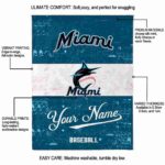 custom miami marlins grunge texture blue white blanket best selling