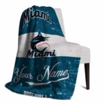 custom miami marlins grunge texture blue white blanket best selling