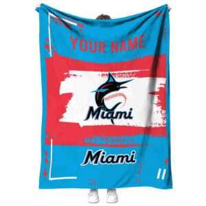 custom miami marlins paint strokes blue white blanket best selling