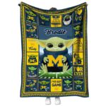 Custom Michigan Wolverines Baby Yoda Blue Blanket 1 custom michigan wolverines baby yoda blue blanket best selling