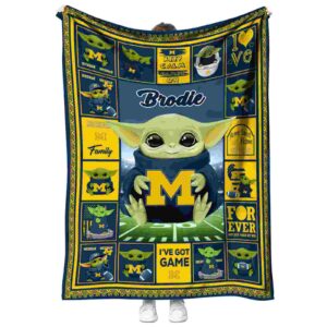 custom michigan wolverines baby yoda blue blanket best selling