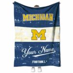 custom michigan wolverines grunge texture blue white blanket best selling