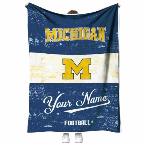custom michigan wolverines grunge texture blue white blanket best selling