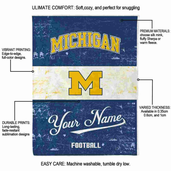 custom michigan wolverines grunge texture blue white blanket new arrival