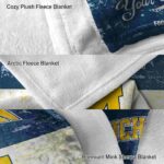 custom michigan wolverines grunge texture blue white blanket premium grade