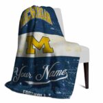 custom michigan wolverines grunge texture blue white blanket top rated