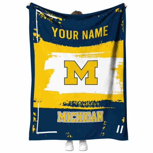 custom michigan wolverines paint strokes blue white blanket best selling
