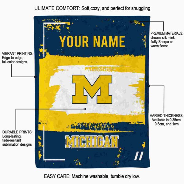 custom michigan wolverines paint strokes blue white blanket new arrival