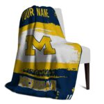 custom michigan wolverines paint strokes blue white blanket top rated
