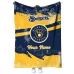 custom milwaukee brewers grunge streaks navy blue blanket best selling
