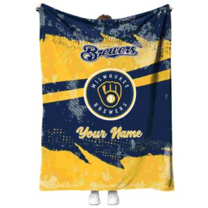 custom milwaukee brewers grunge streaks navy blue blanket best selling