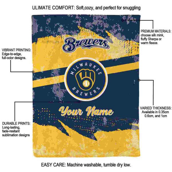 custom milwaukee brewers grunge streaks navy blue blanket new arrival