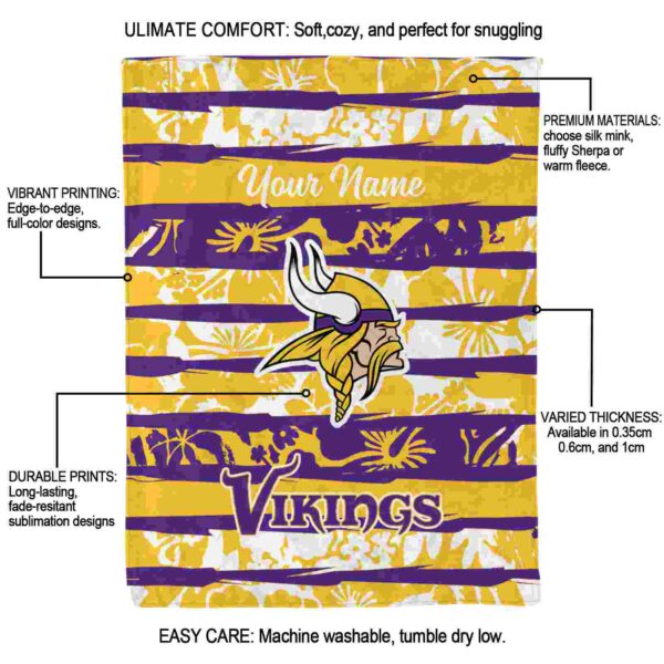 custom minnesota vikings floral stripes purple white blanket new arrival