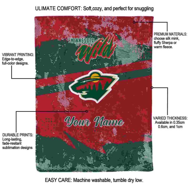custom minnesota wild grunge streaks red blanket new arrival