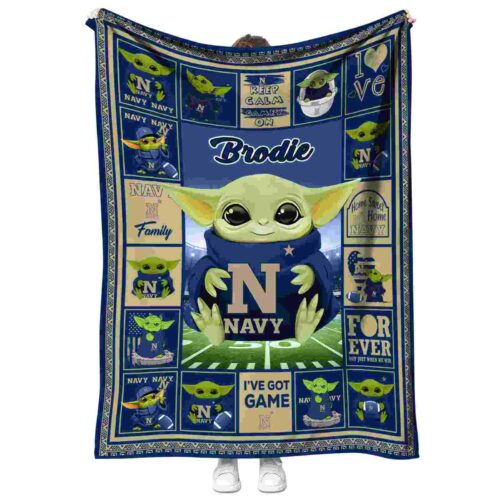 custom navy midshipmen baby yoda blue blanket best selling