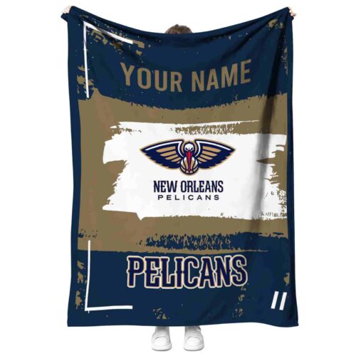 custom new orleans pelicans paint strokes navy white blanket best selling