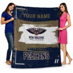 custom new orleans pelicans paint strokes navy white blanket best selling