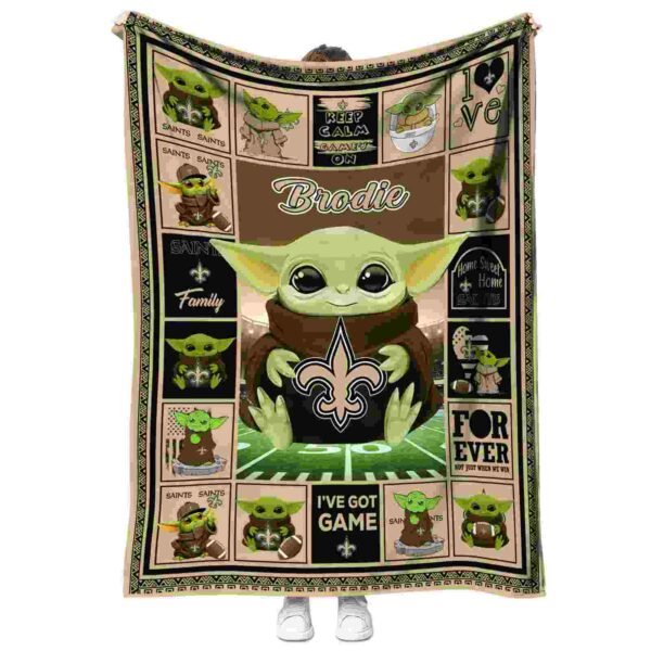 custom new orleans saints baby yoda gold blanket best selling