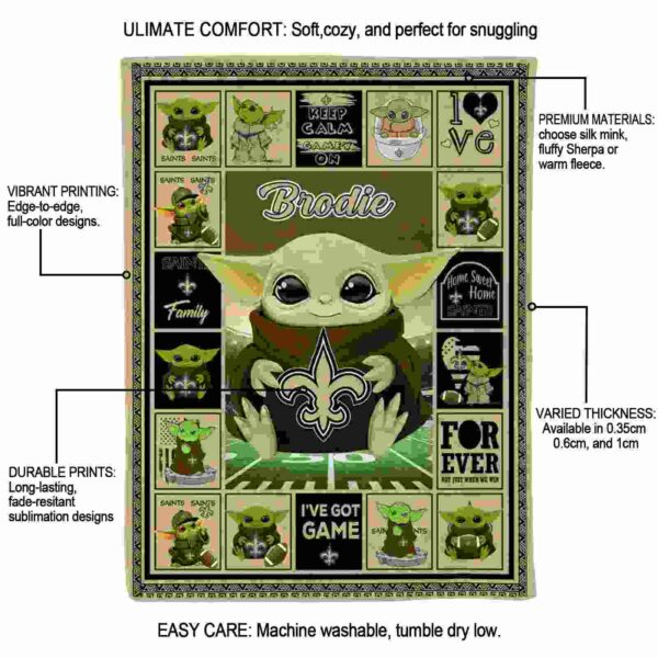 custom new orleans saints baby yoda gold blanket new arrival