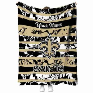 custom new orleans saints floral stripes gold white blanket best selling