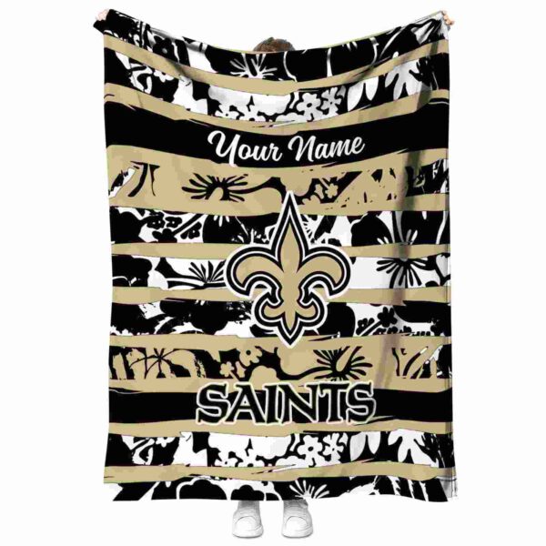 custom new orleans saints floral stripes gold white blanket best selling