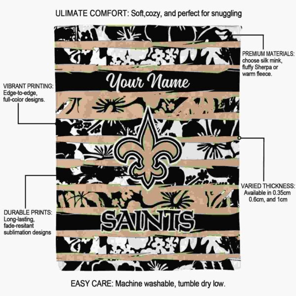 custom new orleans saints floral stripes gold white blanket new arrival