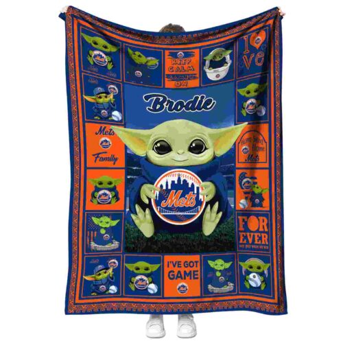 custom new york mets baby yoda blue blanket best selling
